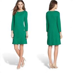 ELIZA J Dress Green Ponte Knit A-line Gold Buttons Classic - Size 2